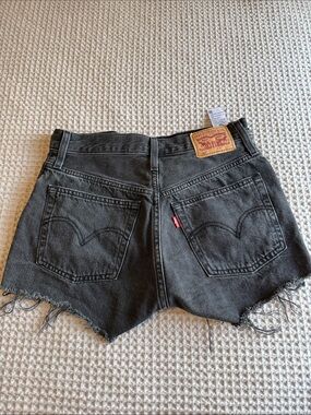 Levi's Black Washed Denim Frayed Cutoff Shorts